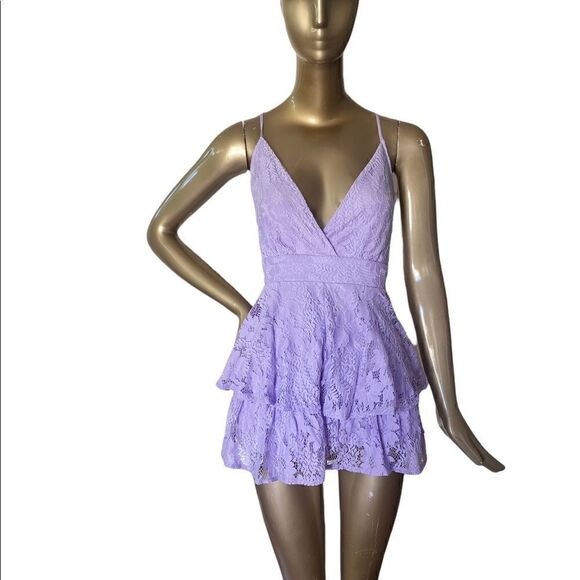 Lavender formal romper / mini dress. Stretch lace, adjustable steamed NWT - Picture 7 of 15